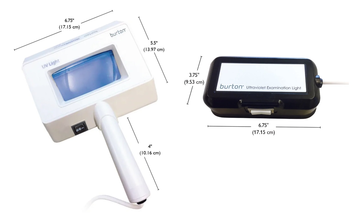 Light Exam Ultraviolet Hand Held w/2.25X magnifier & Two UV Bulbs - 120V by Burton Medical Products, Inc.  ID UV502
